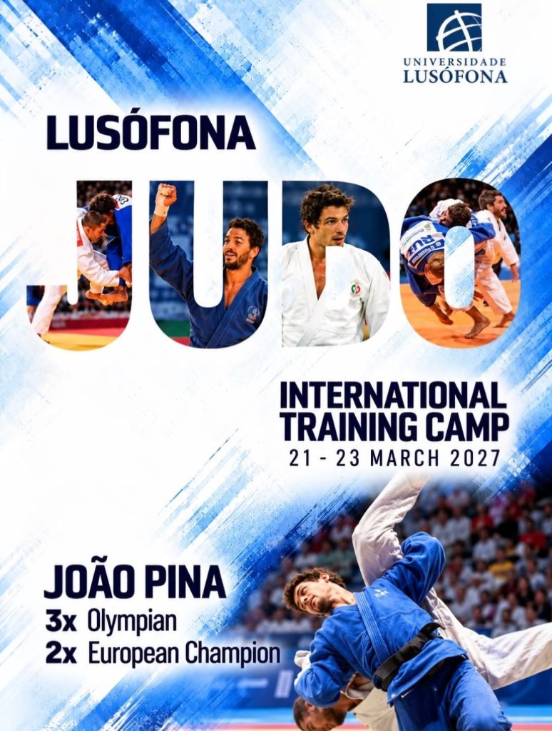 Cartaz do Lusófona Judo International Training Camp, de 21 a 23 de março de 2027. Imagem Clube Judo Lusófona